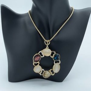 14K Gold Plated Cubic Zirconia Jewelry Necklace with Color Gems Fashion Style